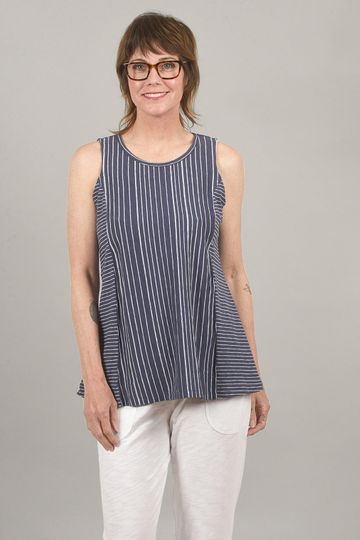 Cotton Slub Stripe Seam Tank, Navy