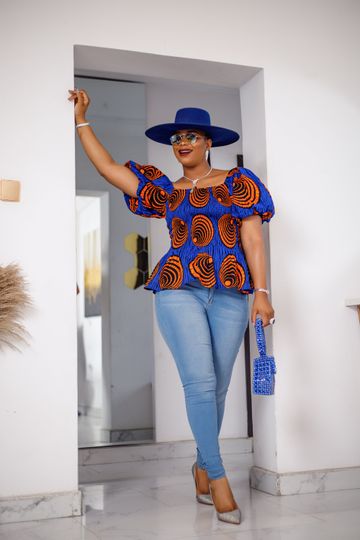 FUNMILAYO AFRICAN PRINT SMOKEY TOP [BLUE]