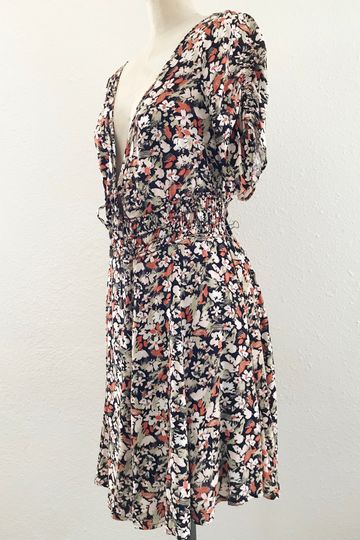 Free People Floral V Neck Colorful Mini Sun Dress