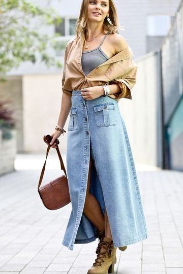 Austin Button Front Denim Maxi Skirt
