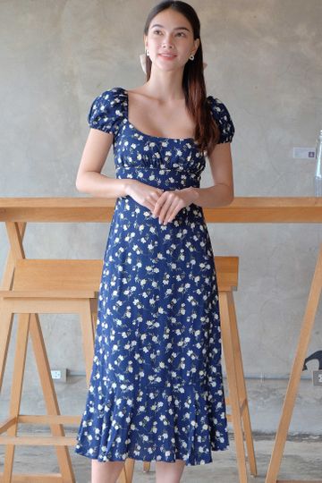 Suri Midi dress - gardenia navy blue