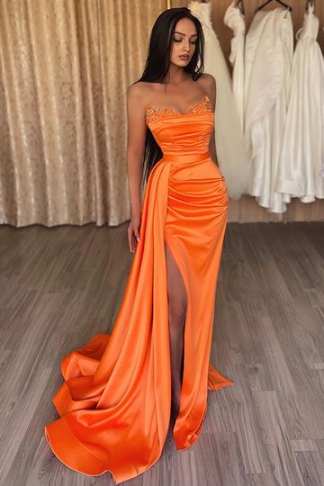 Sexy Orange Sweetheart Strapless Side-slit Mermaid Long Prom Dress, PD3532