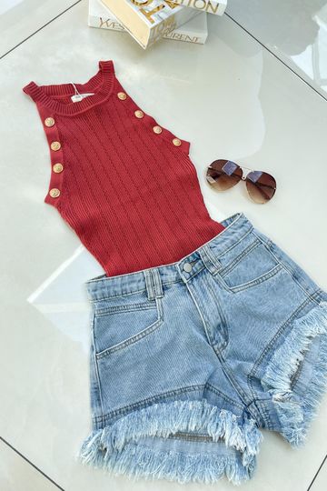 Gold Button Top - Rust