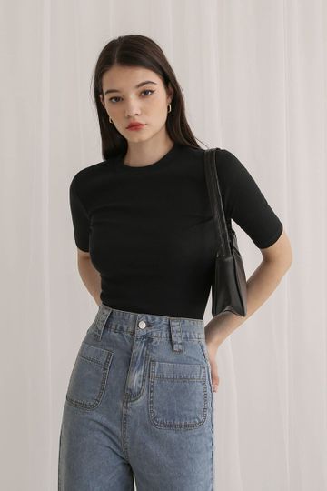 (BACKORDER) MICAH HIGH NECK RIBBED TOP BLACK