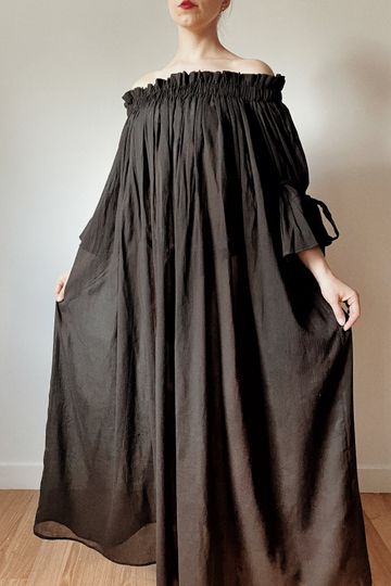 Maxi Paperbag Tunic in Black Cotton Voile