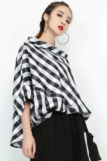 Hinata Plaid Slash Neck Shirt