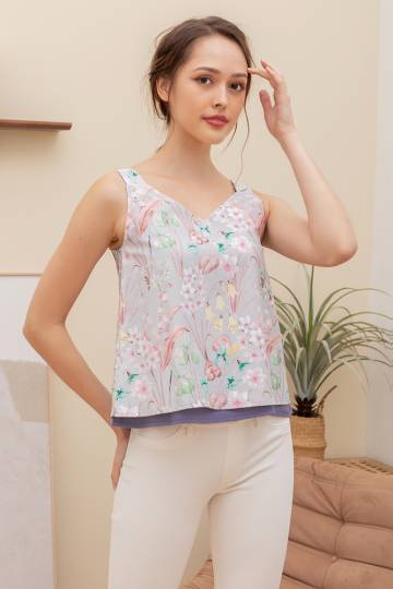 Amaryllis Romance Reversible Top (Misty Blue/Lilac Blue)