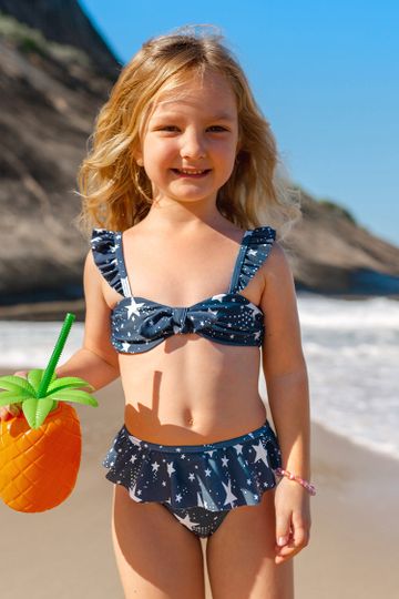 Starlight Faux Bunny Tie Bralette & Ruffled Hipster Bikini For Girls