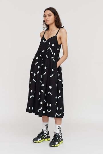 Happy Sad Black Tie Shoulder Dress