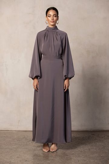 Luna Balloon Sleeve Maxi Dress - Dark Grey