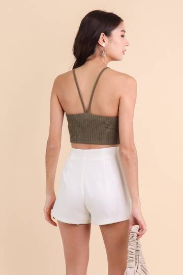 HESTELLE WEAVED KNIT HALTER TOP IN OLIVE