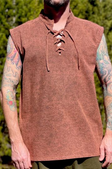 'Rogue' Medieval Sleeveless Shirt - Stone Brown