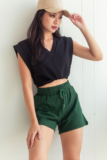 Cia Cotton V-Neck Top (Black)