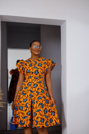 KEMI AFRICAN PRINT FRONT ZIP MIDI DRESS