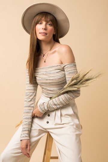 Astor Stripe Off Shoulder Bodysuit Top