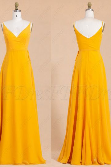 Marigold summer bridesmaid dresses spaghetti straps wrap dresses