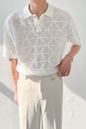 [Korean Style] White/Black Hollow Out Polo shirts