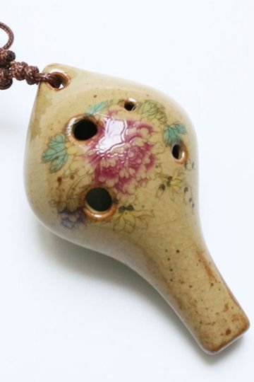 Ocarina Flute Necklace Ceramic 4 Hole Midrange C Beautiful Wearable Musical Wind Instrument Whistle Choose Abstract Yellow Speckled - Clay Pink Floral Or White With Birds & Flowers