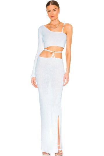 Asymmetric Strappy Cutout Sweater Two Piece Maxi Dress - White