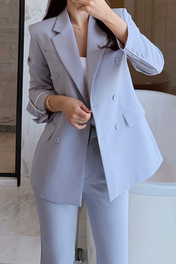 Elegant Casual Blazer Pantsuit Set