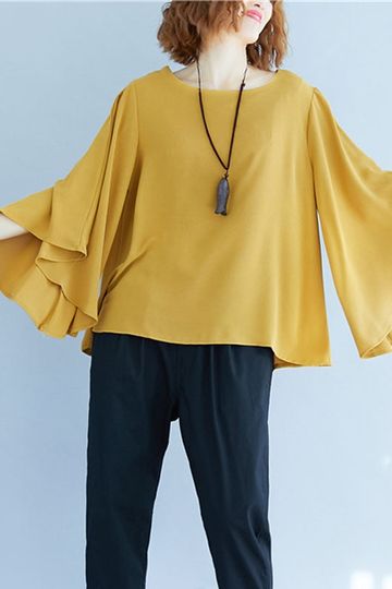 Fashion Solid Women Blouses Cotton Woman Shirt Simple Korean Top Female Irregular Flare Sleeves Loose Office Lady Clothes 9426