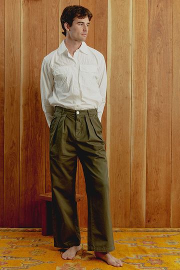 (Final Sale) Double Pleat Trousers - Olive Twill