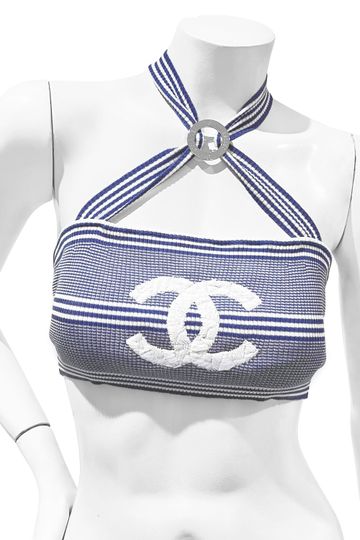 Chanel Stripe Halter CC Logo Crop Top Cruise2019