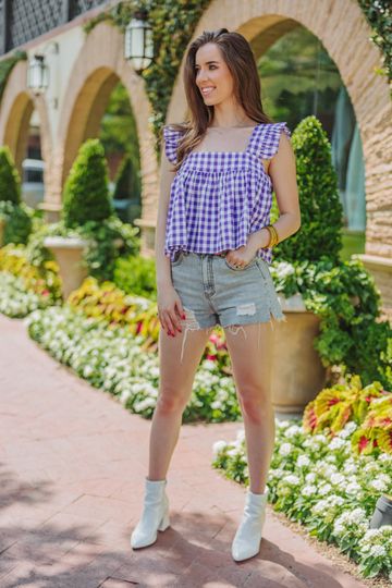 BuddyLove Kyle Ruffle Swing Tank Top - Purple Checker
