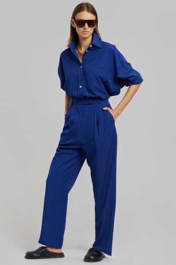 Bea Fluid Stripe Suit Pants - Deep Blue