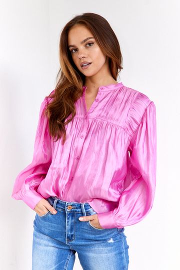 Vanessa Satin Shirred Button Blouse