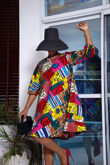 AMINA AFRICAN PRINT SHIFT DRESS [PATCH PRINT]
