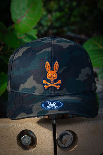 Psycho Bunny Orange Stitch Logo Camo Baseball Cap