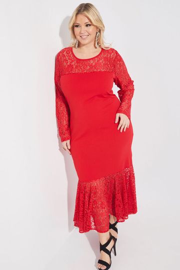 NEW Red Mermaid Lace  Ashley Stewart Dress, 26/28