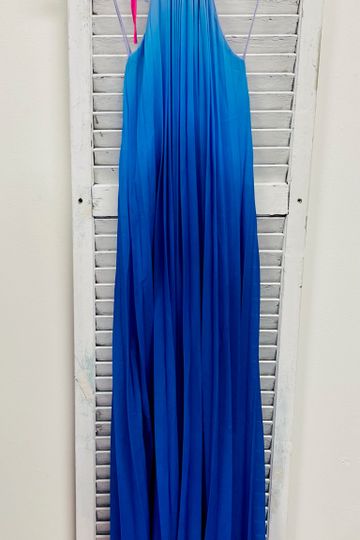 The Q2 High Neck Pleated Maxi Dress - Fuchsia Ombré or Blue Ombré