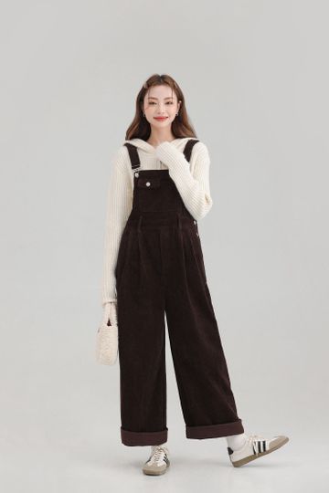 Winter Women Jumpsuit Causel Long Overalls Corduroy Wide leg Trouser