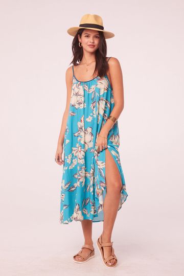 Vuelta Turquoise Floral Shift Midi Dress