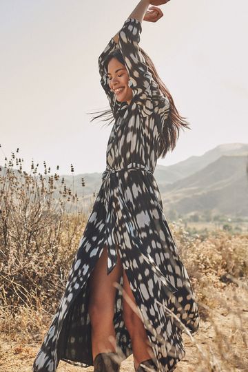 MARKETING Frida Maxi Shirt Dress - Blurred Ikat Print