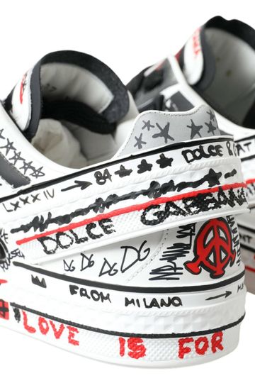 Dolce & Gabbana White Leather Portofino Hand Painted Sneakers Shoes