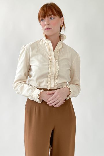 Vintage 1980s Ralph Lauren Ruffle Neck Cotton Blouse