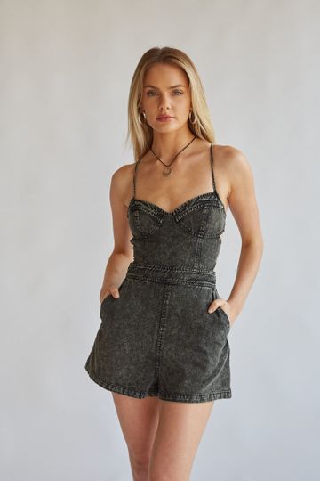 Jamie Bustier Acid Wash Denim Romper