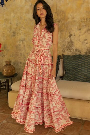 Miss June Maxi Dress Georgina in Red Print