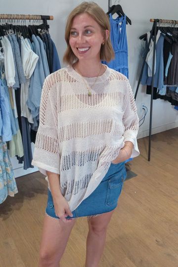 Boxy Crochet Stripe Open Knit Top