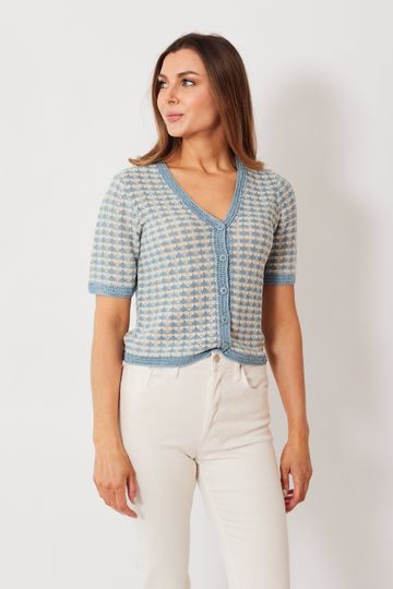 White + Warren Classic Linen Crochet Trim Cardigan Top