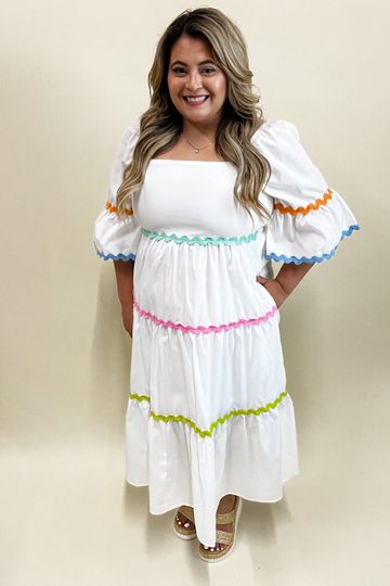 Lizzie Off White Ric Rac Midi Dress