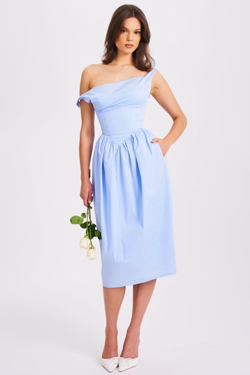 Reina Blue Drop Waist Corset Midi Dress