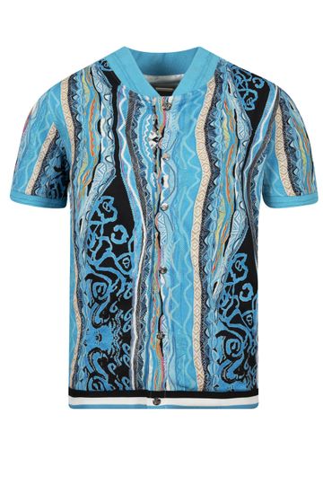 COOGI Bondi - Printed Cotton Jersey Button Snap Short Sleeve Top