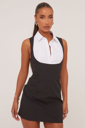 Keylows Contrast White Collar Black Bodycon Dress (similar  worn by Megan Thee Stallion)