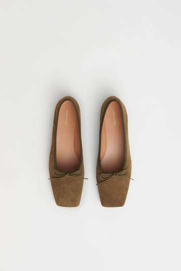 Mansur Gavriel Square Toe Ballerina Flat Shoes in Bamboo