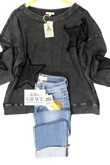 "Jade" Thermal Knit with Applique' Stars