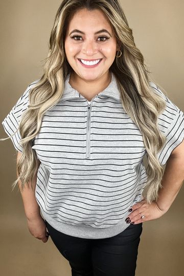 Kenzi Grey Striped Half Zip Sweatshirt